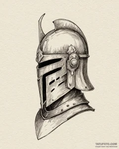 Tattoo design a minimalist knight's helmet, f... - эскиз тату (№1752910904_0, 19.07.2025 07:41) — Tatufoto.com