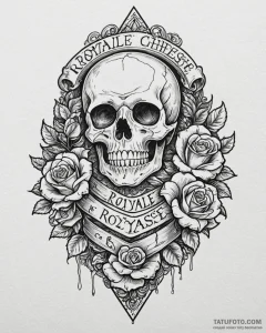 Chicano lettering tattoo of "royale with chee... - эскиз тату (№1752911235_0, 19.07.2025 07:47) — Tatufoto.com