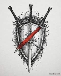 Tattoo design a pixelated sword and shield cr... - эскиз тату (№1752911565_0, 19.07.2025 07:52) — Tatufoto.com