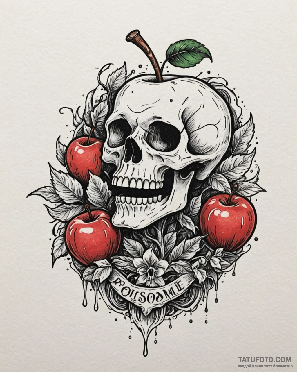 A neo-traditional tattoo of the poison apple... - эскиз тату (№1752912062_0, 19.07.2025 08:01) — Tatufoto.com
