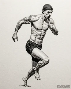 Tattoo sketch a strong, athletic figure in a... - эскиз тату (№1752912145_0, 19.07.2025 08:02) — Tatufoto.com