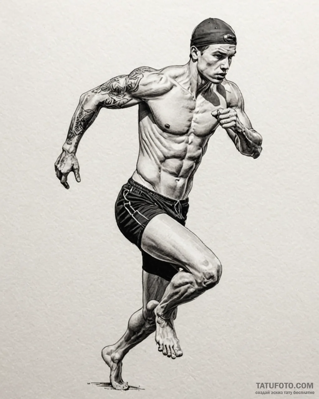 Tattoo sketch a strong, athletic figure in a... - эскиз тату (№1752912145_0, 19.07.2025 08:02) — Tatufoto.com
