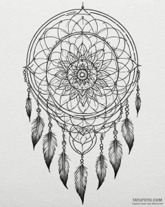 Dreamcatcher, tattoo drawing outline, geometr... - эскиз тату (№1752912310_0, 19.07.2025 08:05) — Tatufoto.com