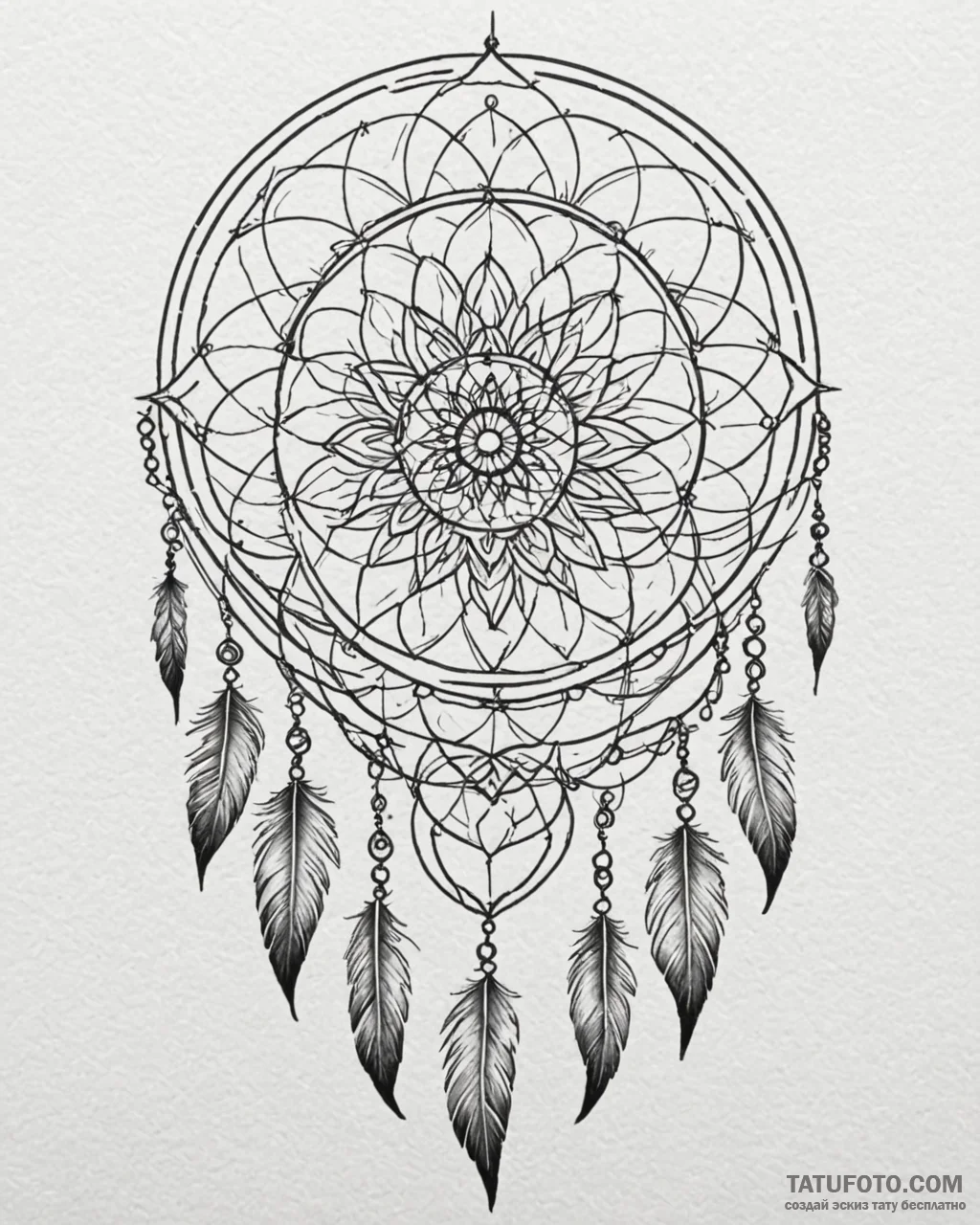 Dreamcatcher, tattoo drawing outline, geometr... - эскиз тату (№1752912310_0, 19.07.2025 08:05) — Tatufoto.com