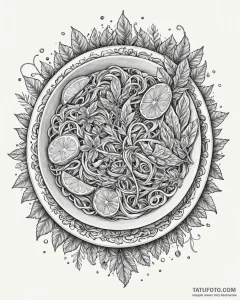 A vibrant bowl of pho, with fresh herbs, lime... - эскиз тату (№1752912721_0, 19.07.2025 08:12) — Tatufoto.com
