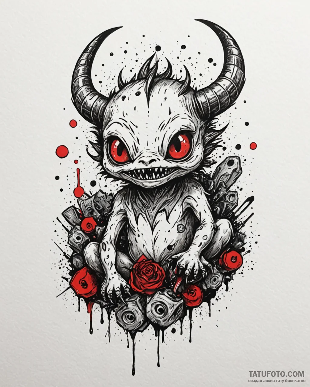 Tattoo design a tiny, playful monster or crea… — эскиз тату (№1752912886_0, 19.07.2025 08:14) — Tatufoto.com