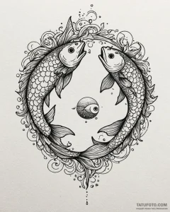 Tattoo design pisces fish, one in dotwork, th... - эскиз тату (№1752913464_0, 19.07.2025 08:24) — Tatufoto.com