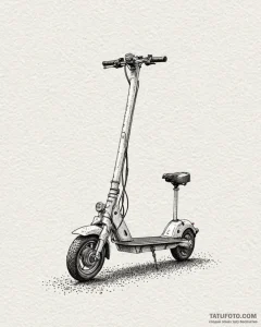 A modern, electric scooter parked on a city s... - эскиз тату (№1752913629_0, 19.07.2025 08:27) — Tatufoto.com
