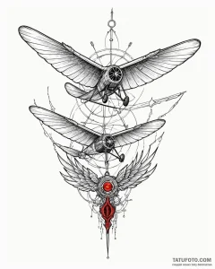 A linework tattoo of an ornithopter, detailed... - эскиз тату (№1752914041_0, 19.07.2025 08:34) — Tatufoto.com