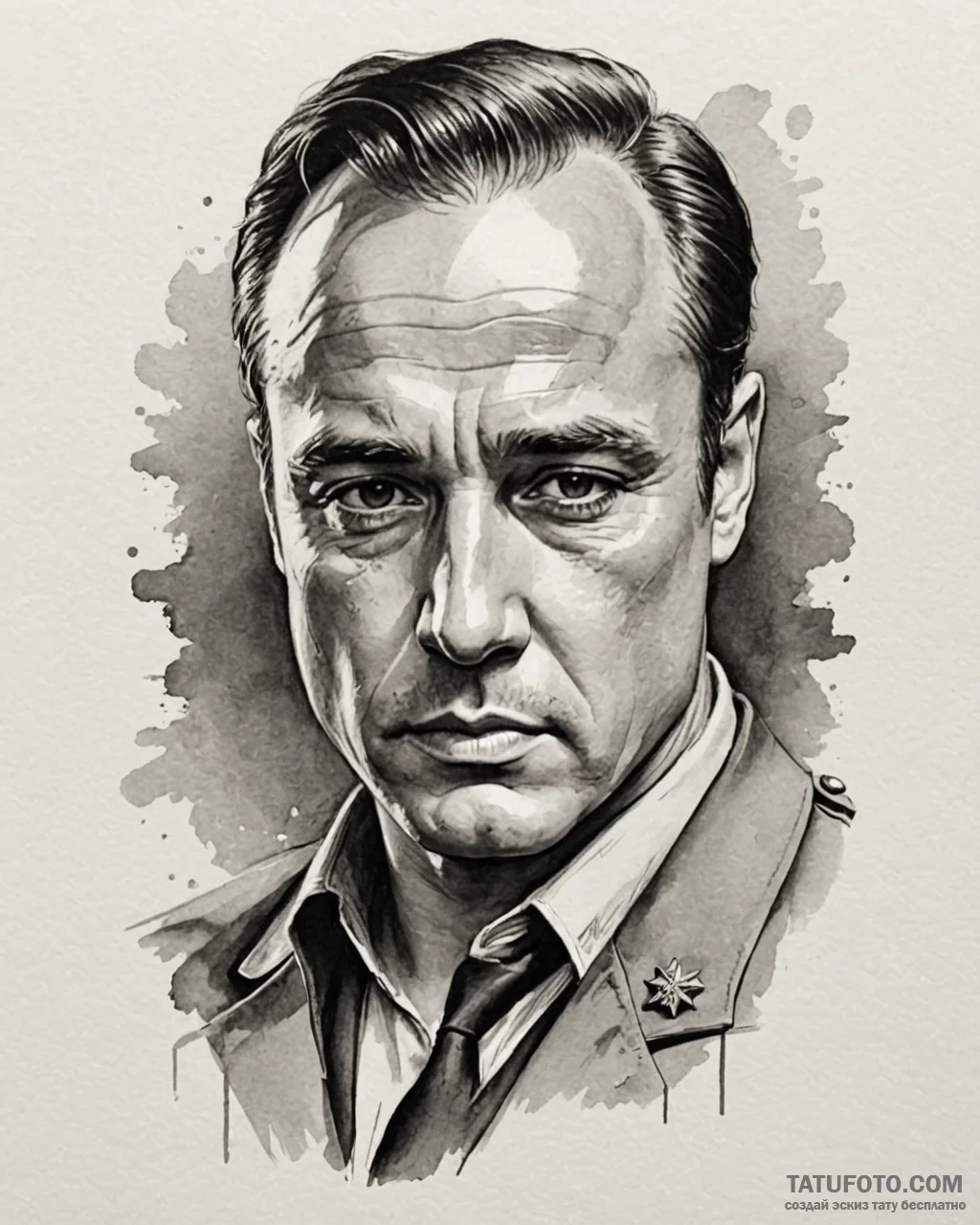 A trash polka portrait of marlon brando as co… — эскиз тату (№1752915374_0, 19.07.2025 08:56) — Tatufoto.com