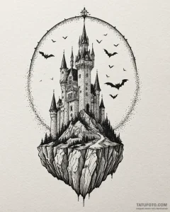 A sketch of a gothic castle on a cliff, dracu... - эскиз тату (№1752915540_0, 19.07.2025 08:59) — Tatufoto.com
