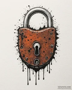 A detailed shot of an old, rusted padlock., a... - эскиз тату (№1752915789_0, 19.07.2025 09:03) — Tatufoto.com