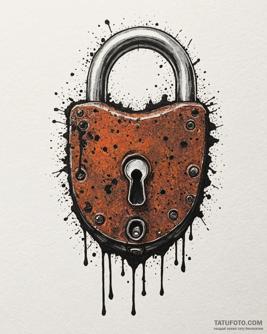A detailed shot of an old, rusted padlock., a... - эскиз тату (№1752915789_0, 19.07.2025 09:03) — Tatufoto.com