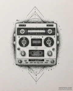 A linework tattoo of a tape recorder, the mai... - эскиз тату (№1752916367_0, 19.07.2025 09:12) — Tatufoto.com