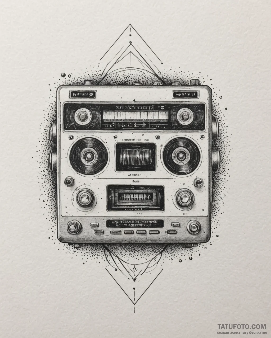 A linework tattoo of a tape recorder, the mai… — эскиз тату (№1752916367_0, 19.07.2025 09:12) — Tatufoto.com