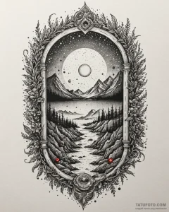 Tattoo sketch a glowing portal frame opening... - эскиз тату (№1752916532_0, 19.07.2025 09:15) — Tatufoto.com