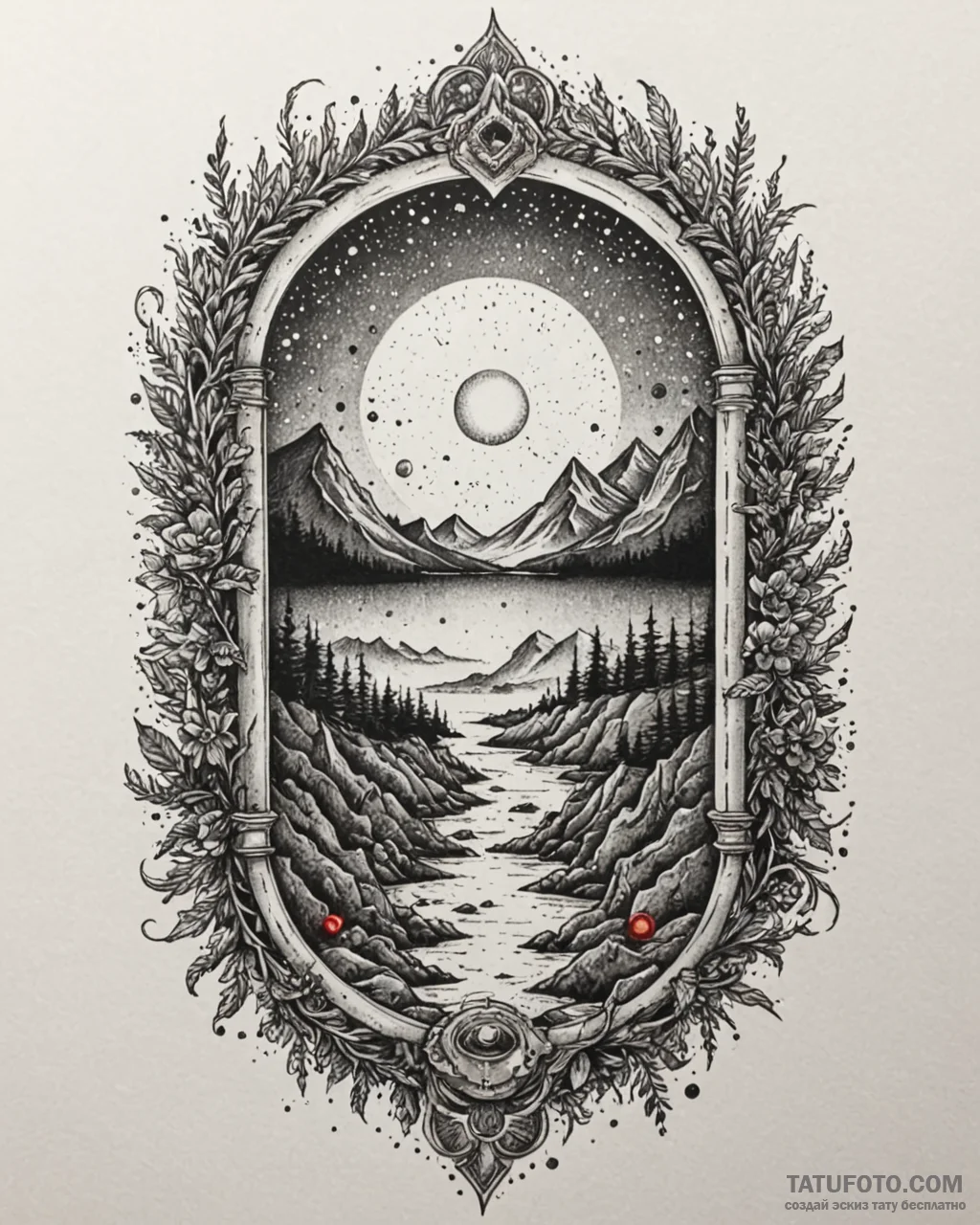 Tattoo sketch a glowing portal frame opening... - эскиз тату (№1752916532_0, 19.07.2025 09:15) — Tatufoto.com