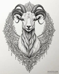Goat, tattoo drawing outline, black and white... - эскиз тату (№1752916615_0, 19.07.2025 09:16) — Tatufoto.com