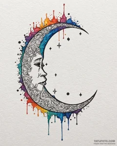 Tattoo sketch a 'moon' on one, a 'star' on th... - эскиз тату (№1752917113_0, 19.07.2025 09:25) — Tatufoto.com