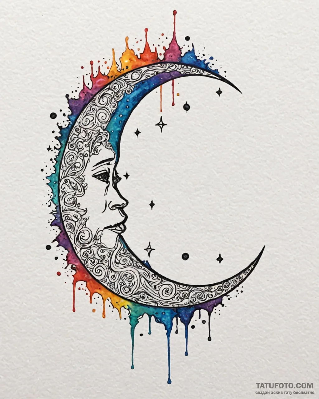 Tattoo sketch a 'moon' on one, a 'star' on th... - эскиз тату (№1752917113_0, 19.07.2025 09:25) — Tatufoto.com