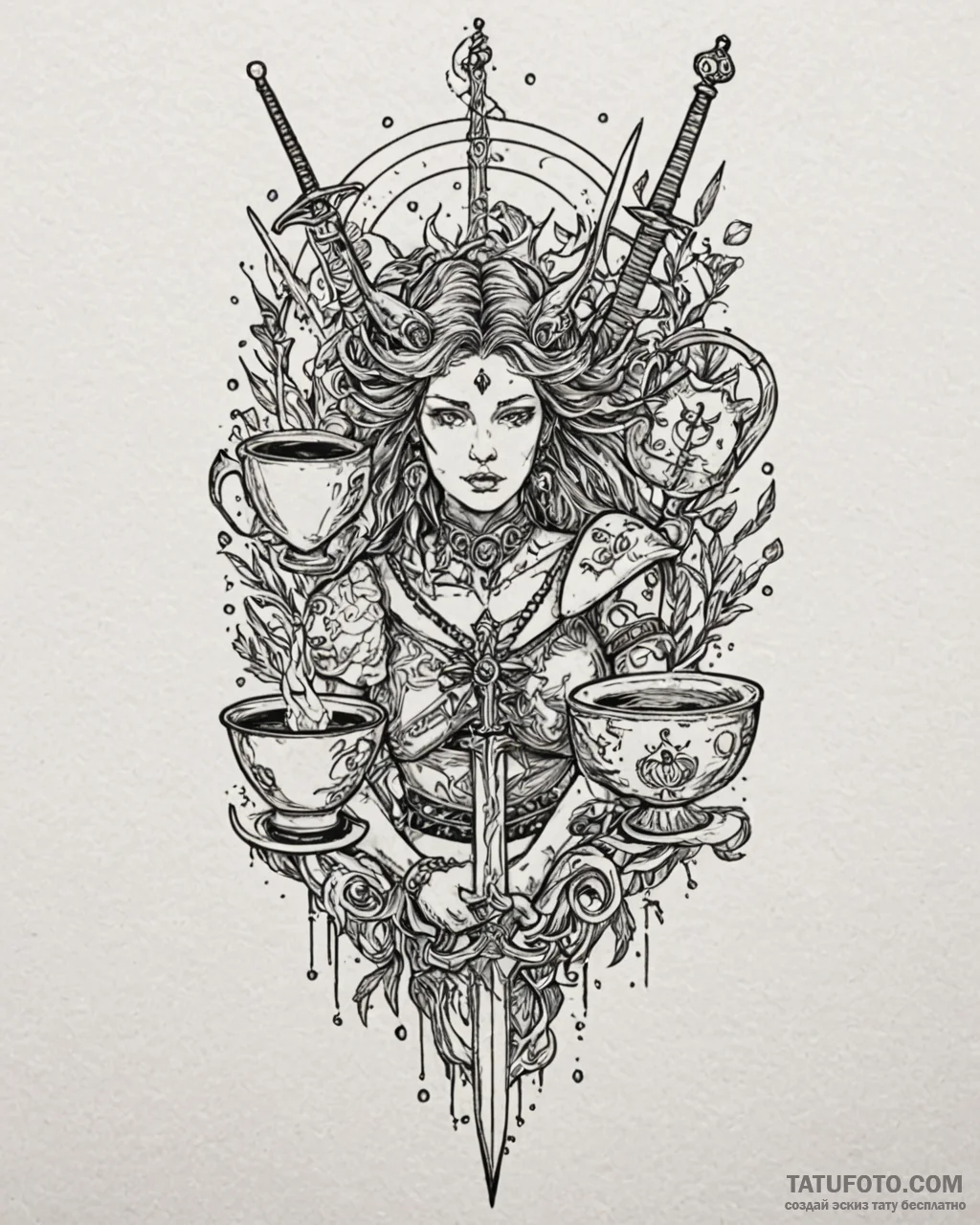 Tattoo sketch a zodiac glyph with subtle taro... - эскиз тату (№1752917942_0, 19.07.2025 09:39) — Tatufoto.com
