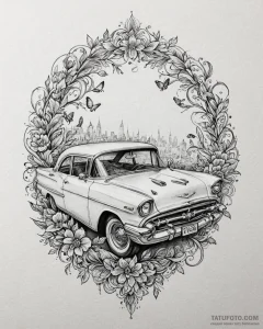 A sketch of the "chickie run" car scene,, art... - эскиз тату (№1752918024_0, 19.07.2025 09:40) — Tatufoto.com