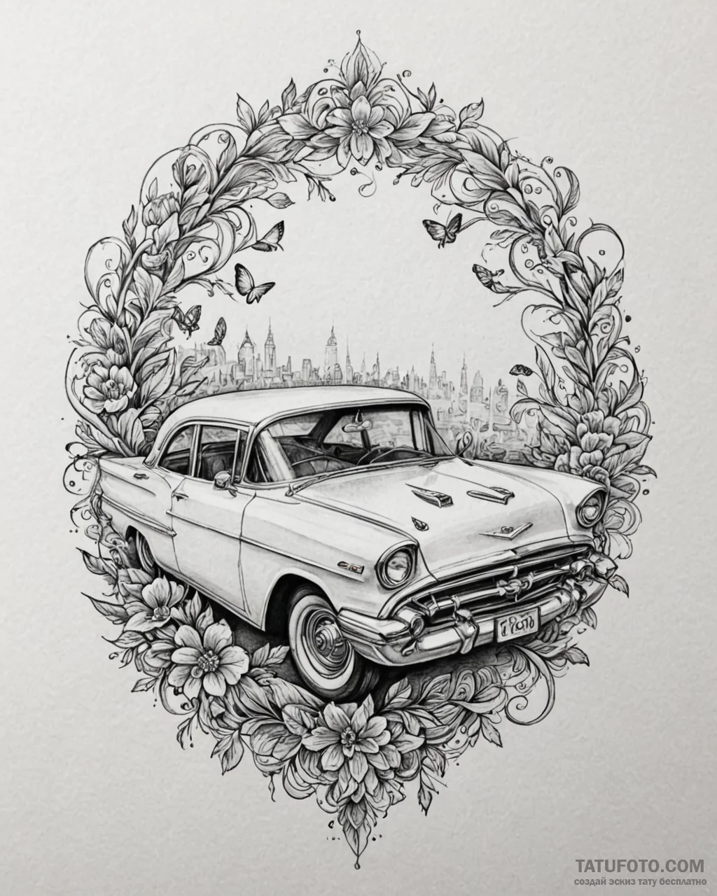 A sketch of the "chickie run" car scene,, art... - эскиз тату (№1752918024_0, 19.07.2025 09:40) — Tatufoto.com