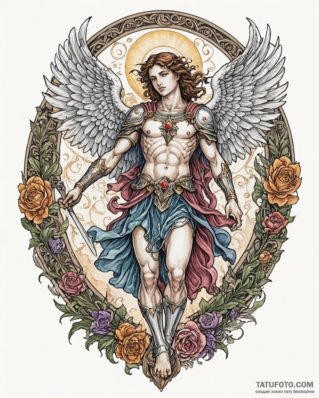 Archangel michael, tattoo sketch design, neo... - эскиз тату (№1752918849_0, 19.07.2025 09:54) — Tatufoto.com