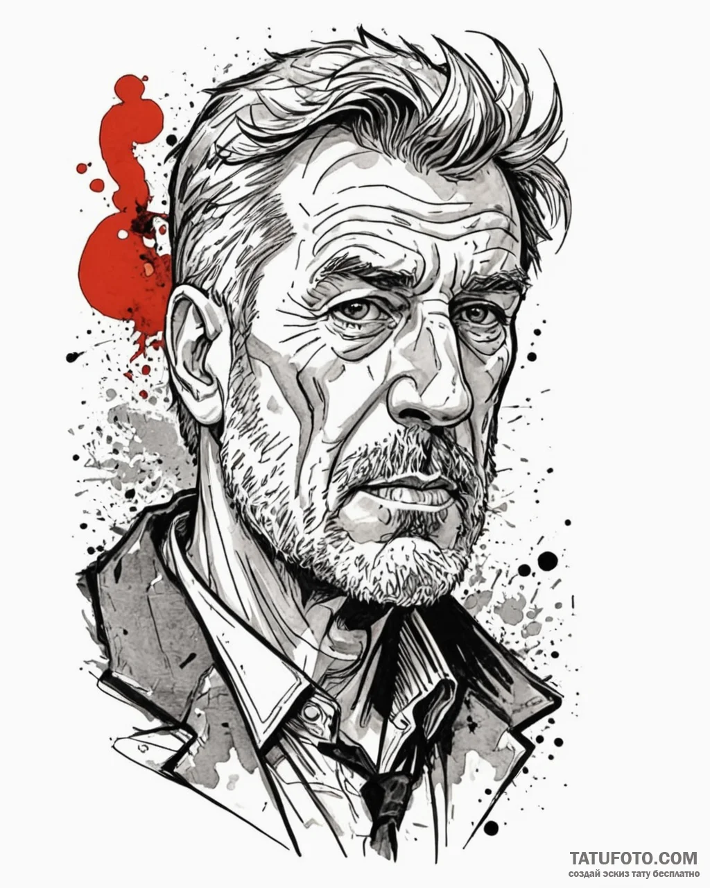 Graphic novel style portrait of a grizzled, o... - эскиз тату (№1752919427_0, 19.07.2025 10:03) — Tatufoto.com