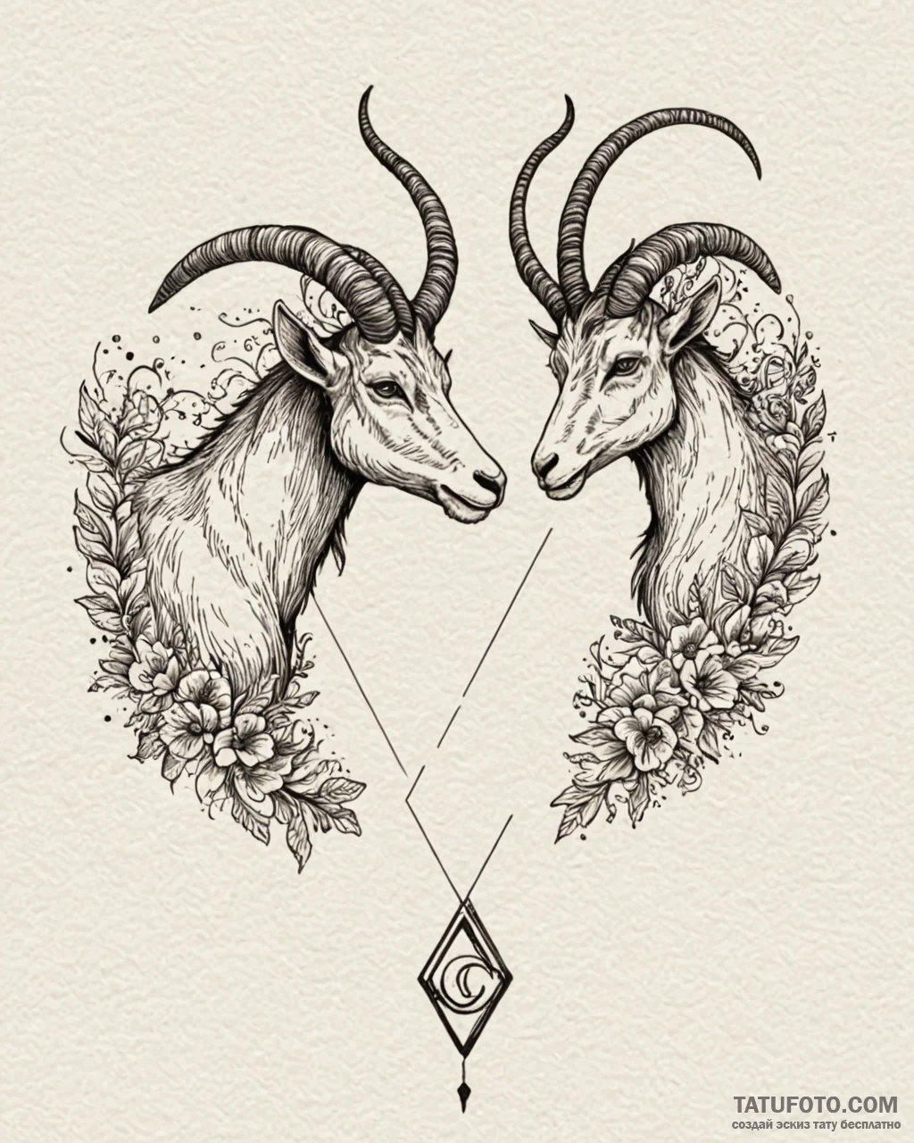 Tattoo design a capricorn goat-fish, its two... - эскиз тату (№1752919510_0, 19.07.2025 10:05) — Tatufoto.com