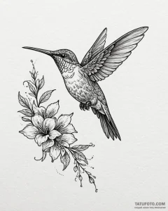Tattoo design a small, elegant hummingbird ho... - эскиз тату (№1752921323_0, 19.07.2025 10:35) — Tatufoto.com