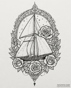 Tattoo sketch a small, stylized sailboat on a... - эскиз тату (№1752922150_0, 19.07.2025 10:49) — Tatufoto.com
