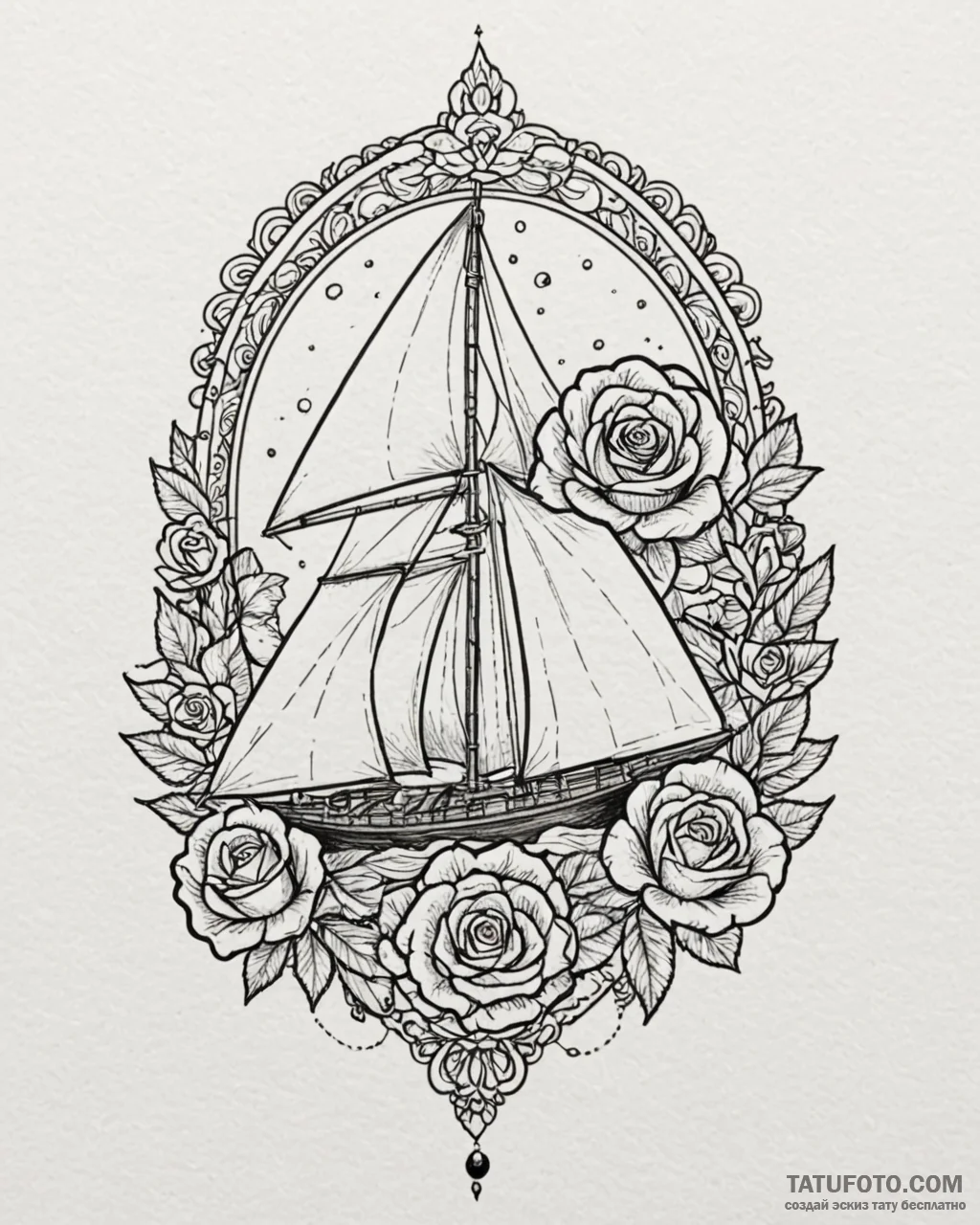 Tattoo sketch a small, stylized sailboat on a... - эскиз тату (№1752922150_0, 19.07.2025 10:49) — Tatufoto.com
