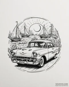 A sketch of the "chickie run" car scene,, tat... - эскиз тату (№1752922561_0, 19.07.2025 10:56) — Tatufoto.com