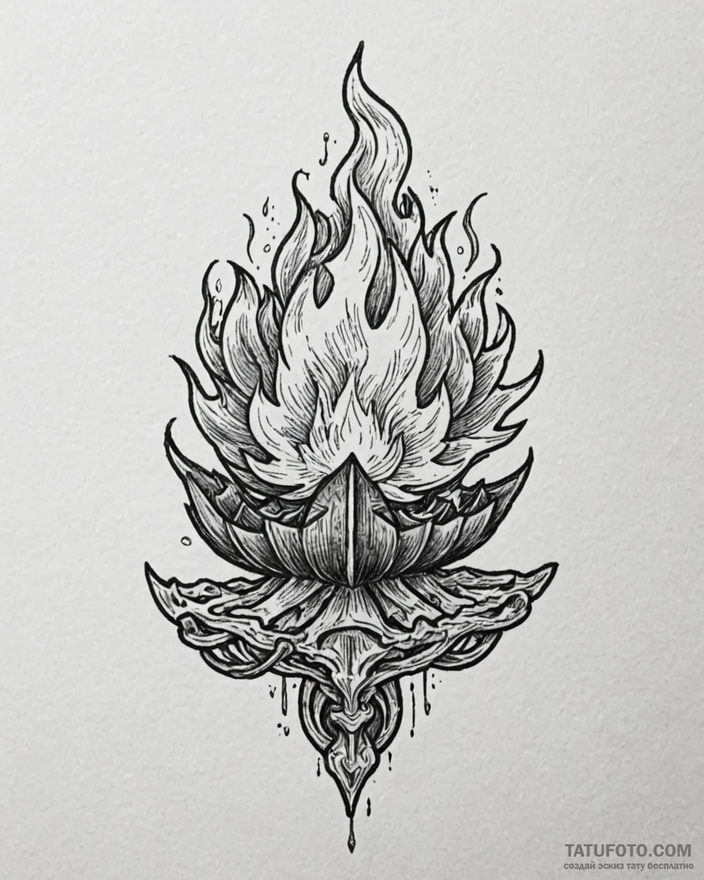 Tattoo sketch: a stylized depiction of a flam… — эскиз тату (№1752922809_0, 19.07.2025 11:00) — Tatufoto.com