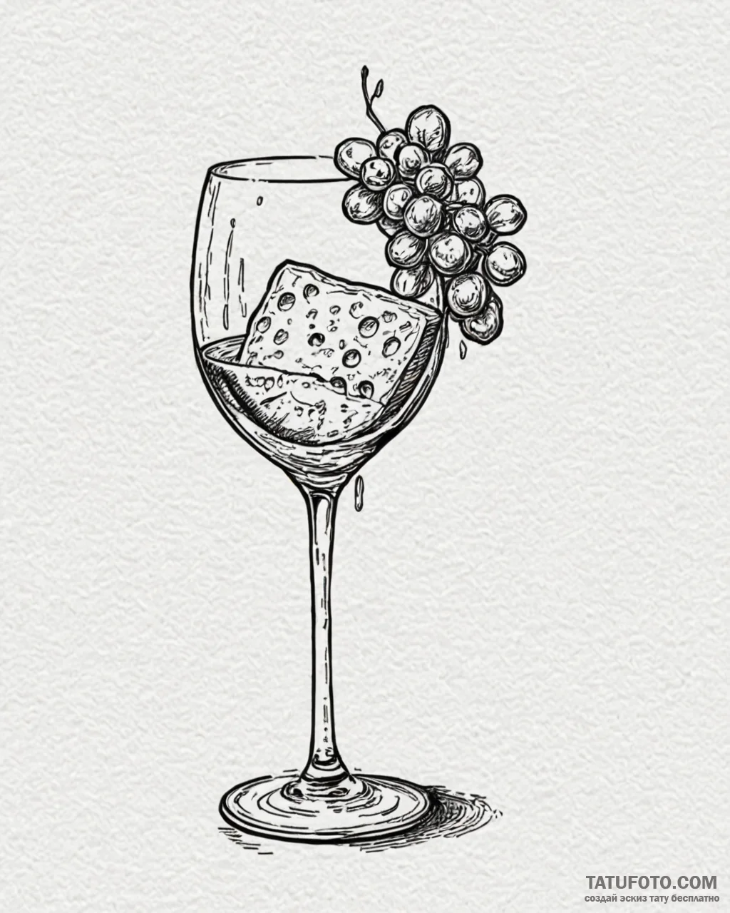 Tattoo design 'wine glass' on one, 'cheese' o... - эскиз тату (№1752923141_0, 19.07.2025 11:05) — Tatufoto.com