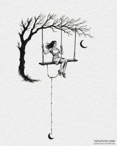 Tattoo design a silhouette of a girl on a swi... - эскиз тату (№1752923473_0, 19.07.2025 11:11) — Tatufoto.com