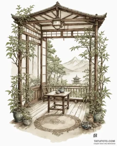 The interior of a traditional japanese tea ho... - эскиз тату (№1752923557_0, 19.07.2025 11:12) — Tatufoto.com