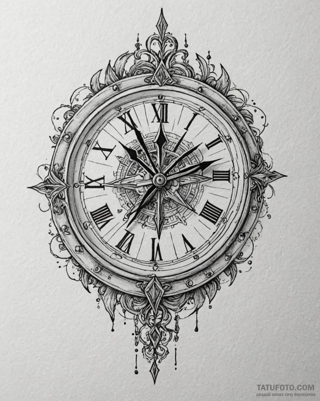 Tattoo design a clock with hands frozen at a... - эскиз тату (№1752924138_0, 19.07.2025 11:22) — Tatufoto.com