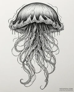 Tattoo sketch a graceful jellyfish, with flow... - эскиз тату (№1752924221_0, 19.07.2025 11:23) — Tatufoto.com