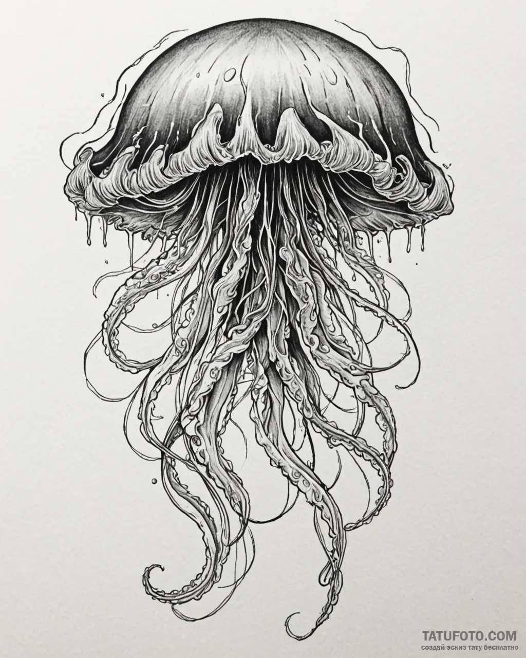Tattoo sketch a graceful jellyfish, with flow... - эскиз тату (№1752924221_0, 19.07.2025 11:23) — Tatufoto.com
