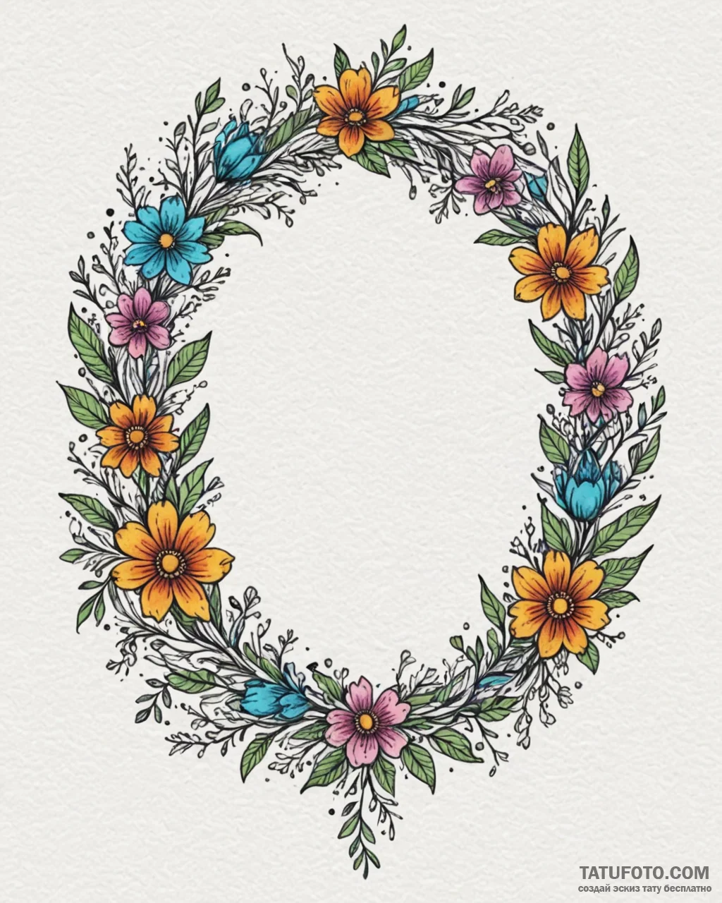 Tattoo design a delicate floral wreath surrou... - эскиз тату (№1752924303_0, 19.07.2025 11:25) — Tatufoto.com