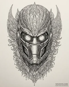 A linework tattoo of star-lord's helmet,, ink... - эскиз тату (№1752924635_0, 19.07.2025 11:30) — Tatufoto.com