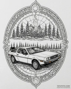 126. a neo-traditional tattoo of the delorean... - эскиз тату (№1752924967_0, 19.07.2025 11:36) — Tatufoto.com