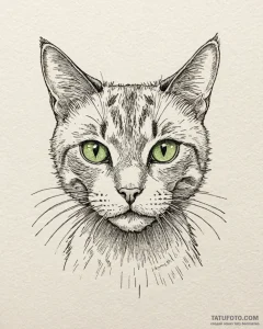 A close-up of a cat's vibrant green eye., tat... - эскиз тату (№1752925050_0, 19.07.2025 11:37) — Tatufoto.com