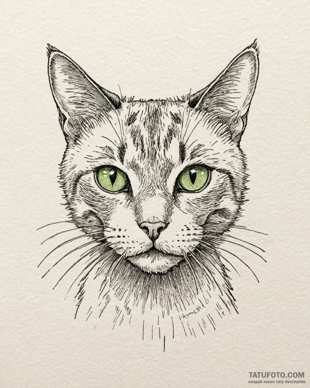 A close-up of a cat's vibrant green eye., tat... - эскиз тату (№1752925050_0, 19.07.2025 11:37) — Tatufoto.com