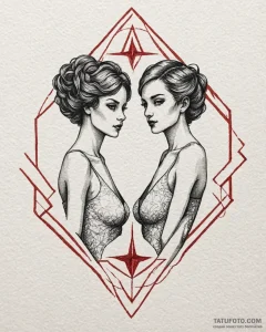 Tattoo sketch gemini twin figures created fro... - эскиз тату (№1752925133_0, 19.07.2025 11:38) — Tatufoto.com