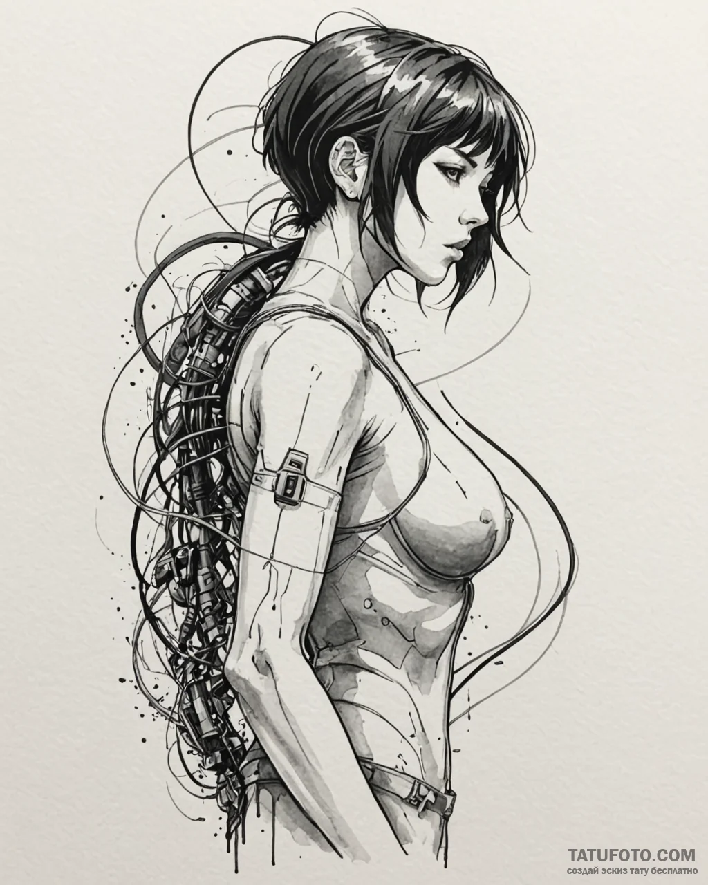 A sketch of major motoko kusanagi from ghost... - эскиз тату (№1752925216_0, 19.07.2025 11:40) — Tatufoto.com