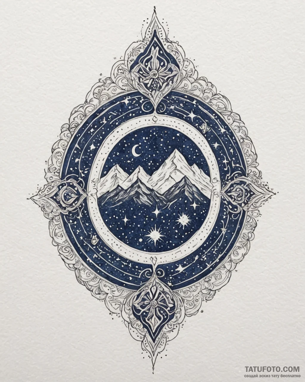 Tattoo design: a celestial landscape with sta... - эскиз тату (№1752930467_0, 19.07.2025 13:07) — Tatufoto.com