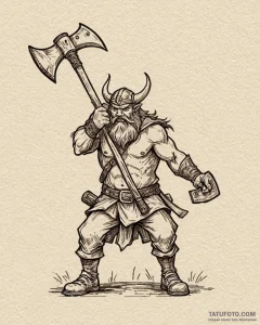 A graphic novel style panel of gimli, axe in... - эскиз тату (№1752931398_0, 19.07.2025 13:23) — Tatufoto.com